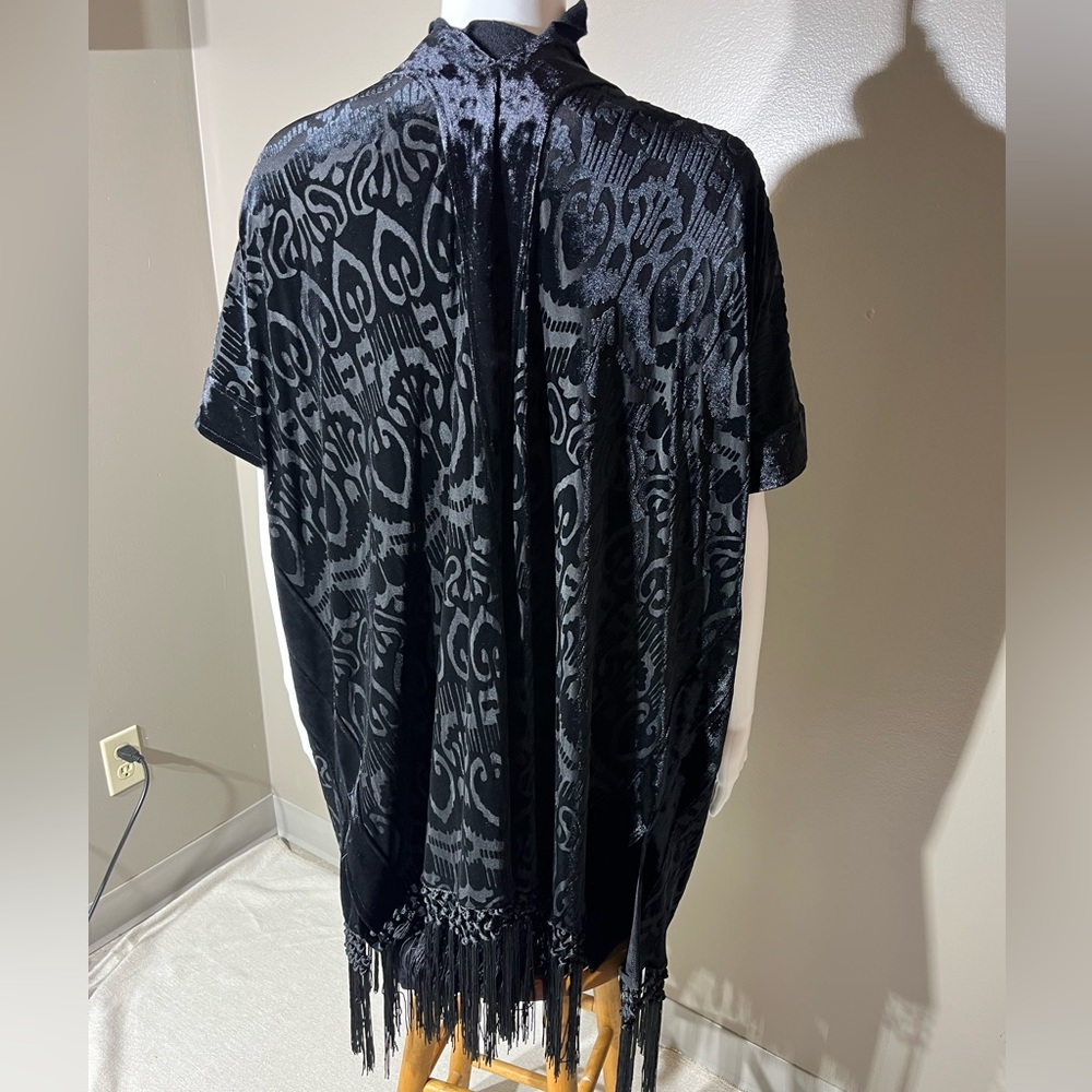 Colletta Black Velvet Jacquard Fringe Shawl
